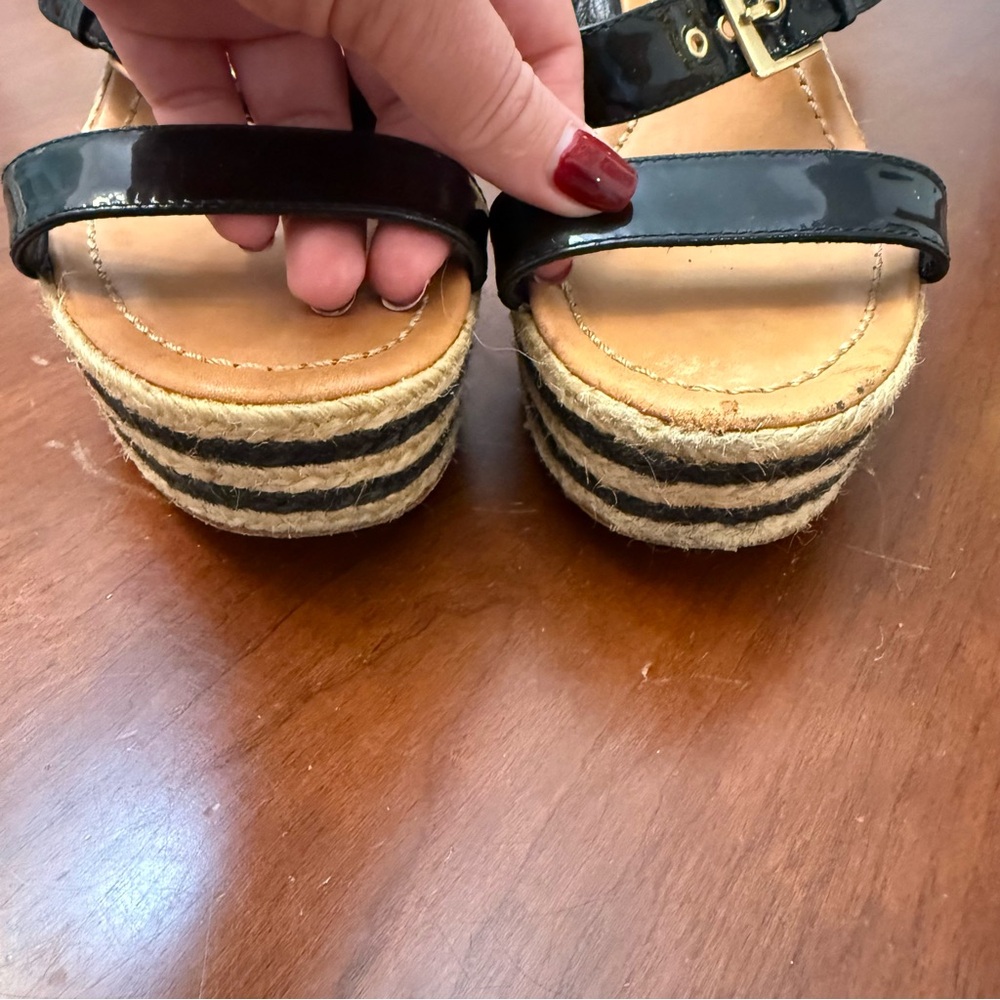 kate spade Black Patent Leather Striped Espadrille Wedges - Picture 3 of 6